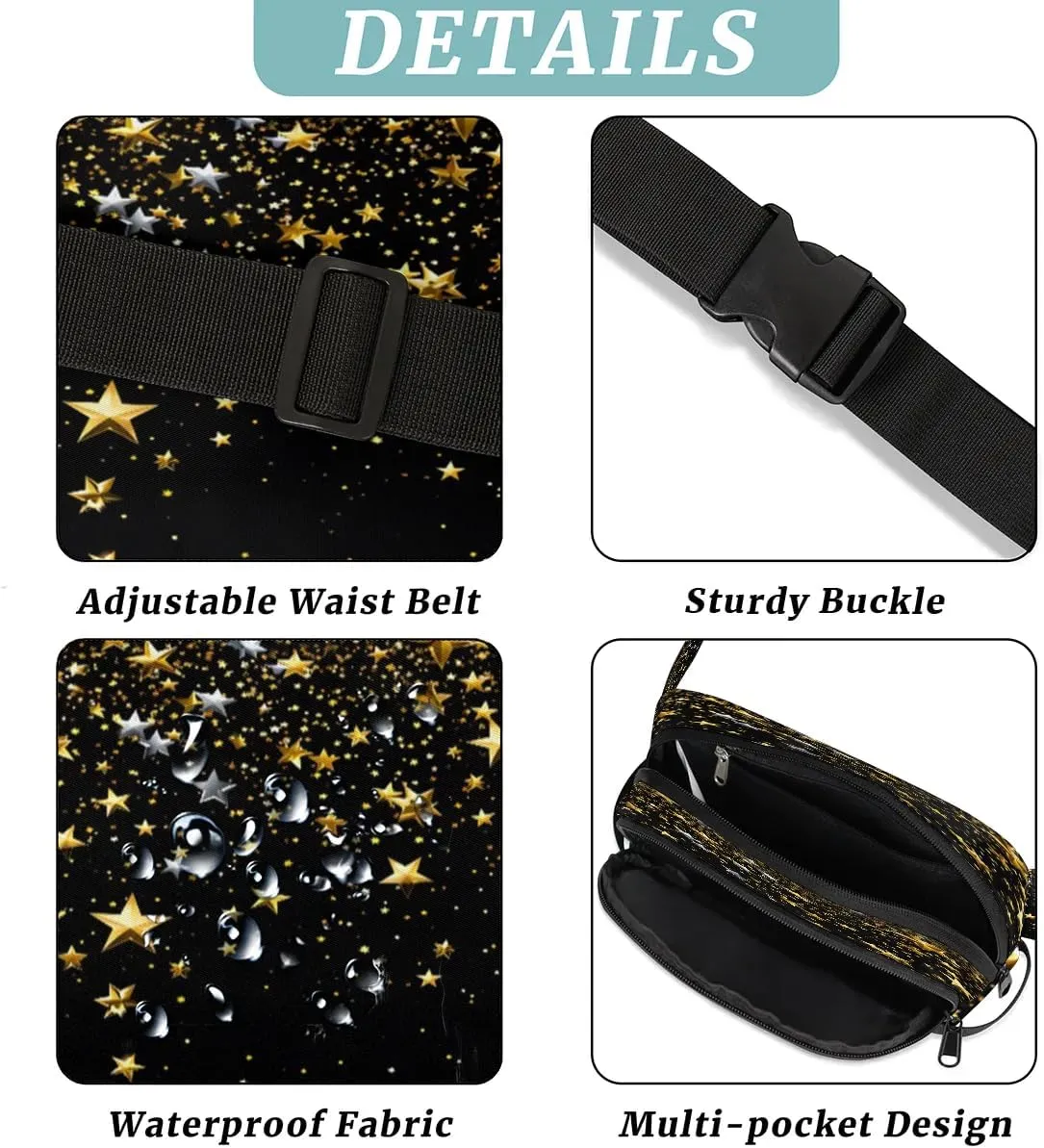 Abstraction Retro Stars Pattern Fanny Packs for Women Men Waterproof Waist Bag with Adjustable Strap Belt Bag for Travel Running Hiking