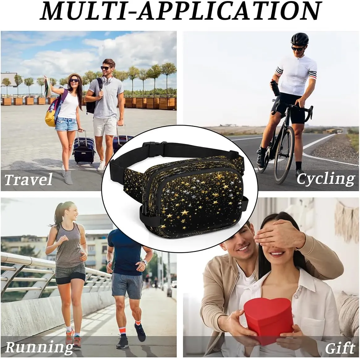Abstraction Retro Stars Pattern Fanny Packs for Women Men Waterproof Waist Bag with Adjustable Strap Belt Bag for Travel Running Hiking