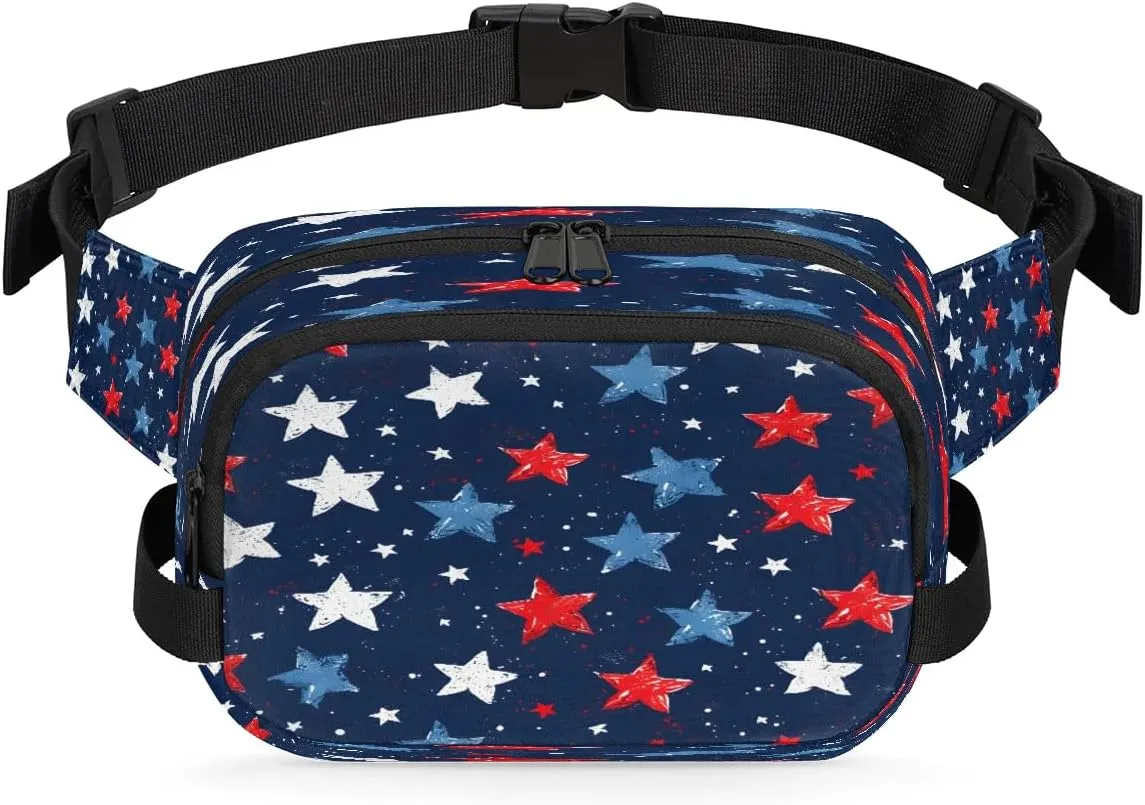 Abstraction Retro Stars Print Fanny Packs for Women Men Waterproof Waist Bag with Adjustable Strap Belt Bag for Travel Running Hiking