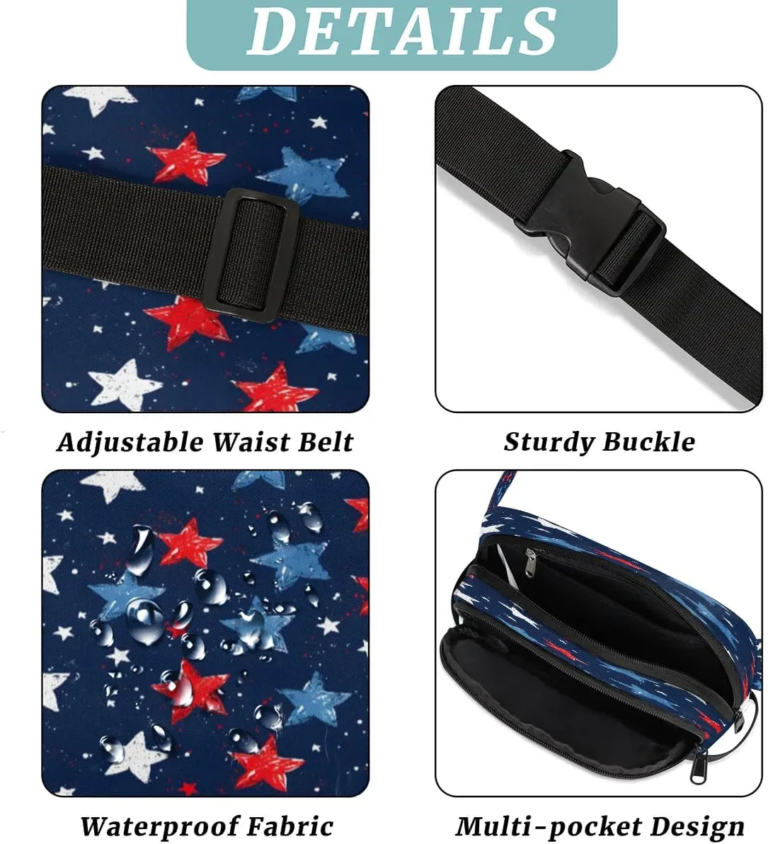 Abstraction Retro Stars Print Fanny Packs for Women Men Waterproof Waist Bag with Adjustable Strap Belt Bag for Travel Running Hiking