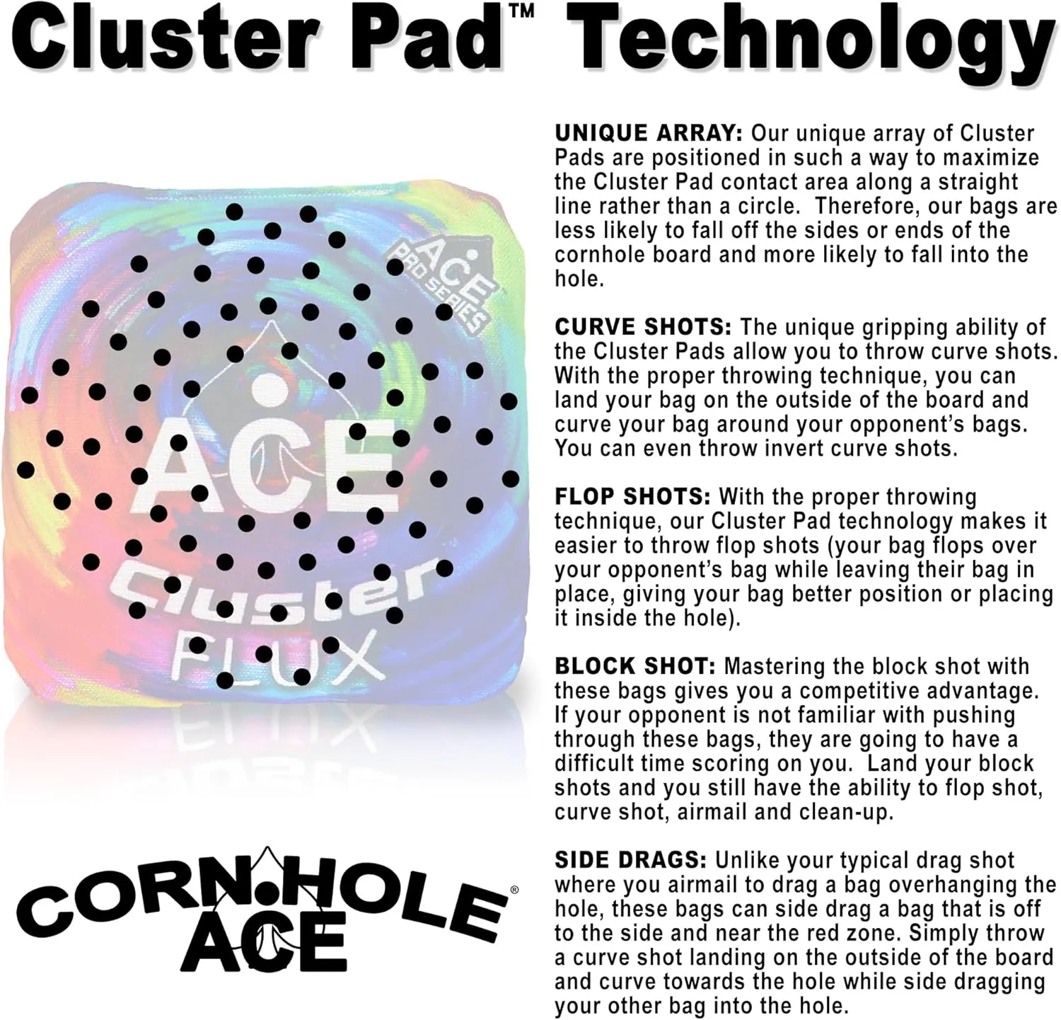 Ace Clusters | ACE Pro Cornhole Bags   PRO Kits | Cluster Pad Technology | Dual Sided Slick Stick All Weather | Optional Bag Break in and Carrying Case | Set of 4