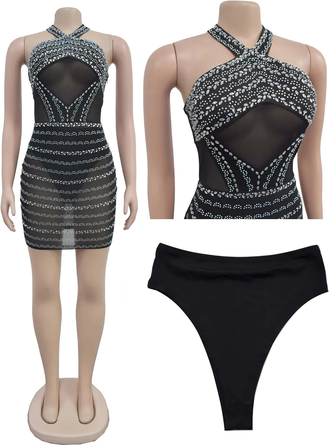 Adjustable Straps Rhinestone Bodycon Dress for Women Special OCasions