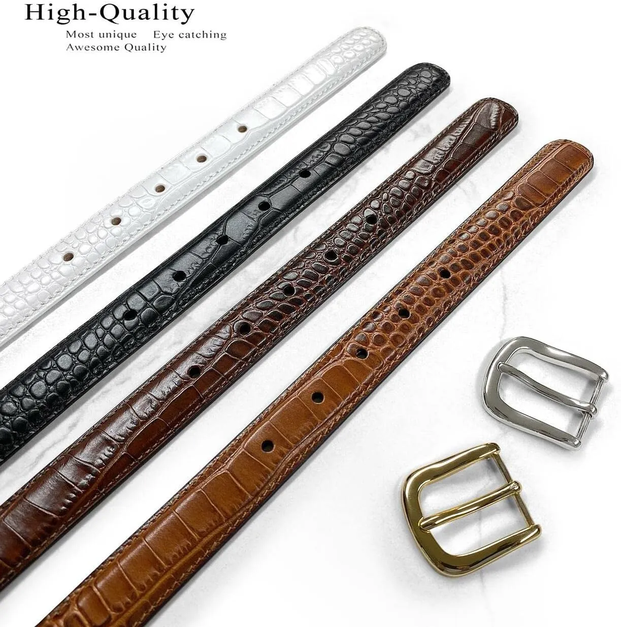 AE354 / A274 Genuine Full-Grain Cowhide Leather Dress Belt Nickel Finish Buckle 1-3/8''(35mm) Wide, 1"(25mm) Wide