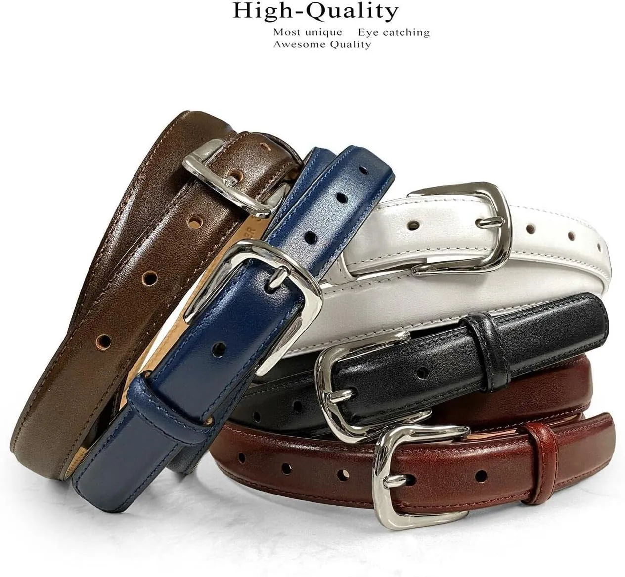AE354 / A274 Genuine Full-Grain Cowhide Leather Dress Belt Nickel Finish Buckle 1-3/8''(35mm) Wide, 1"(25mm) Wide