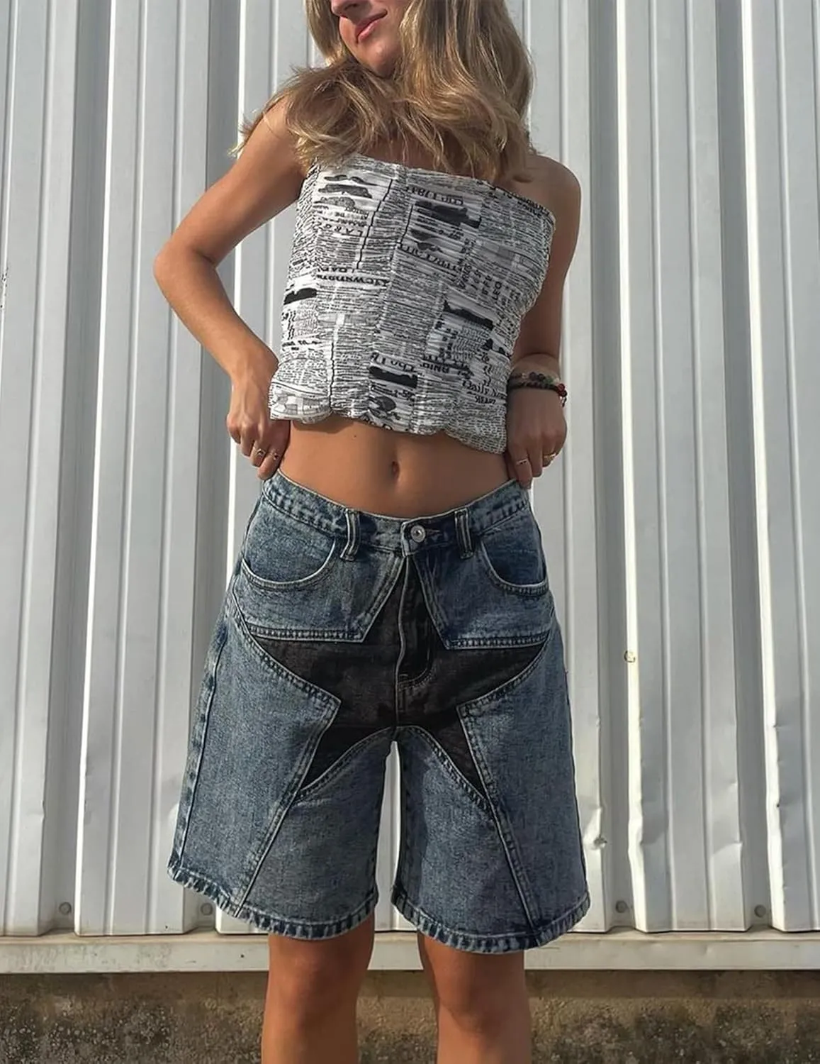 Aelfric Eden Unisex Star Patchwork Jorts Women Denim Shorts Men y2k Casual Baggy Streetwear Jeans Shorts
