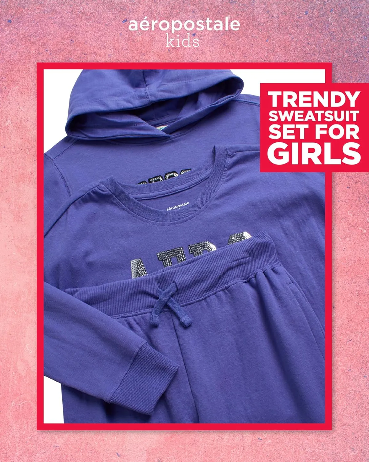 AEROPOSTALE Girls' Sweatsuit Set - 3 Piece Cozy Fleece Pullover Hoodie, Jogger Pants, and Graphic Tee for Girls (Sizes: 7-16)