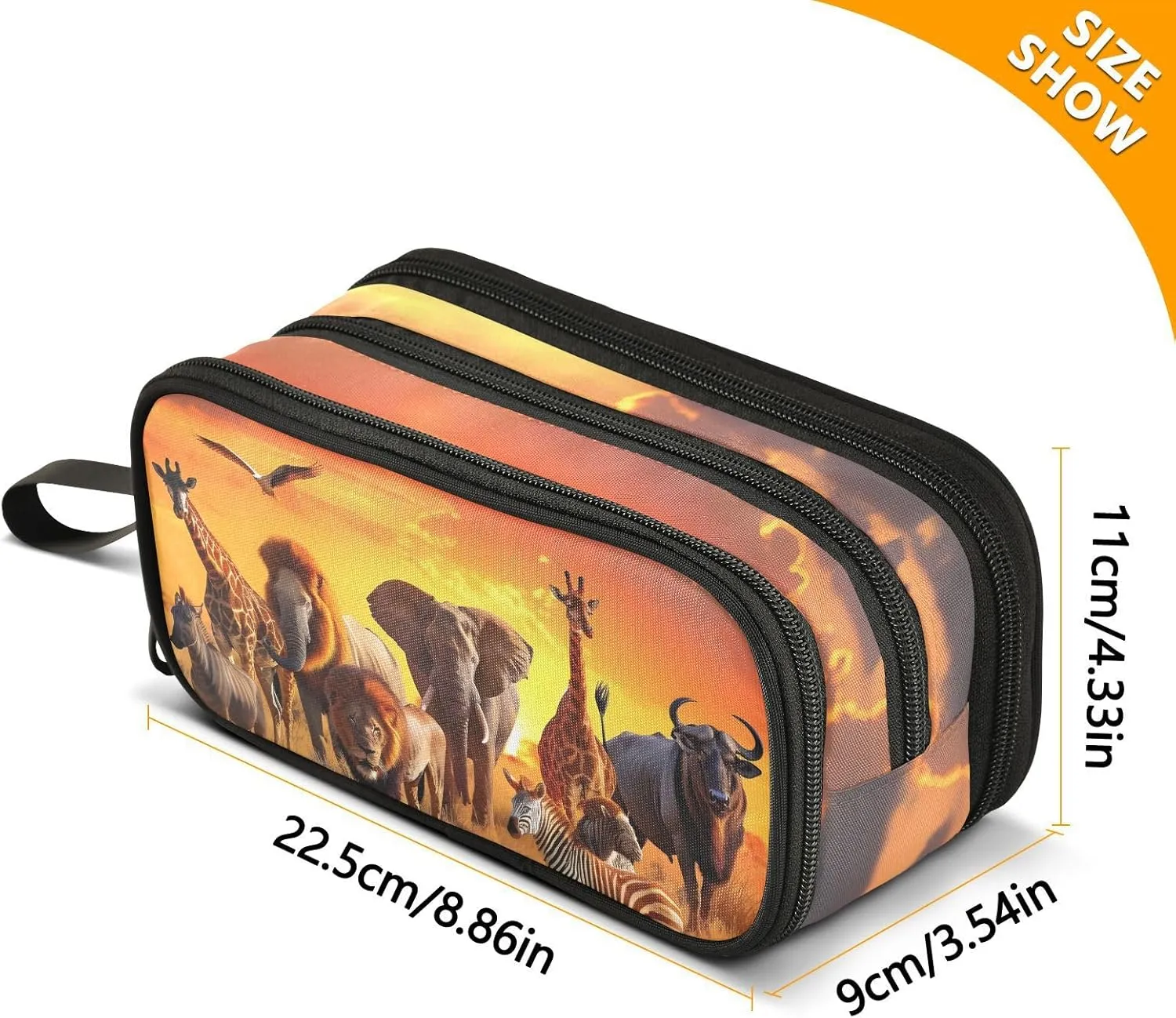 African Animals Pencil Case Box Boys Girls Large Pencil Pouch with Zipper Compartments Big Capacity Stationery Pen Bag Organizer for Kids Teens Adults School