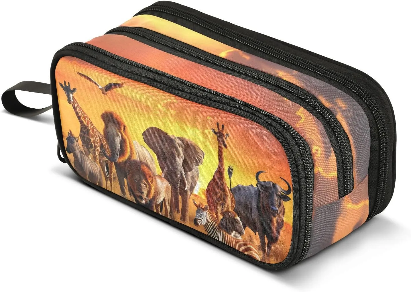 African Animals Pencil Case Box Boys Girls Large Pencil Pouch with Zipper Compartments Big Capacity Stationery Pen Bag Organizer for Kids Teens Adults School