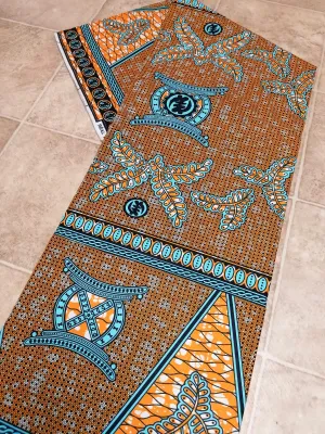 Africká látka měkčí, modro oranžová
