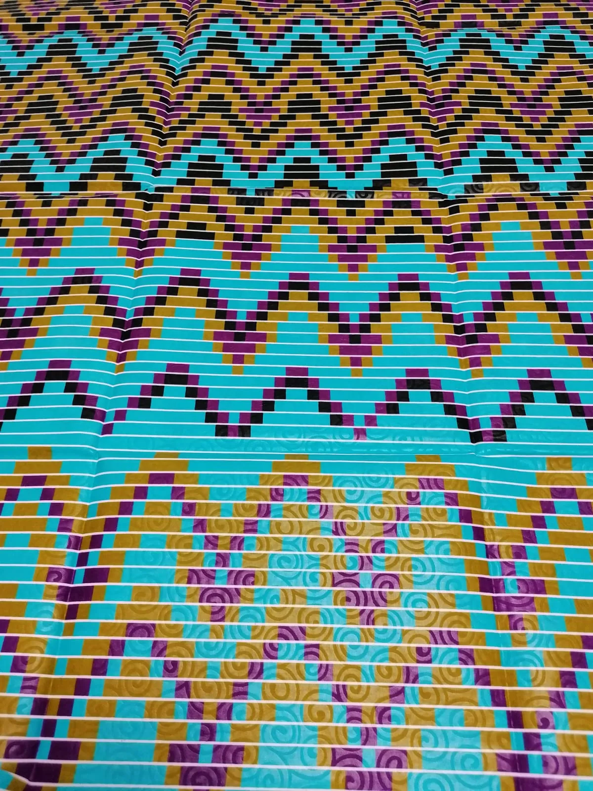 Africká látka tužší, modrá geometrická