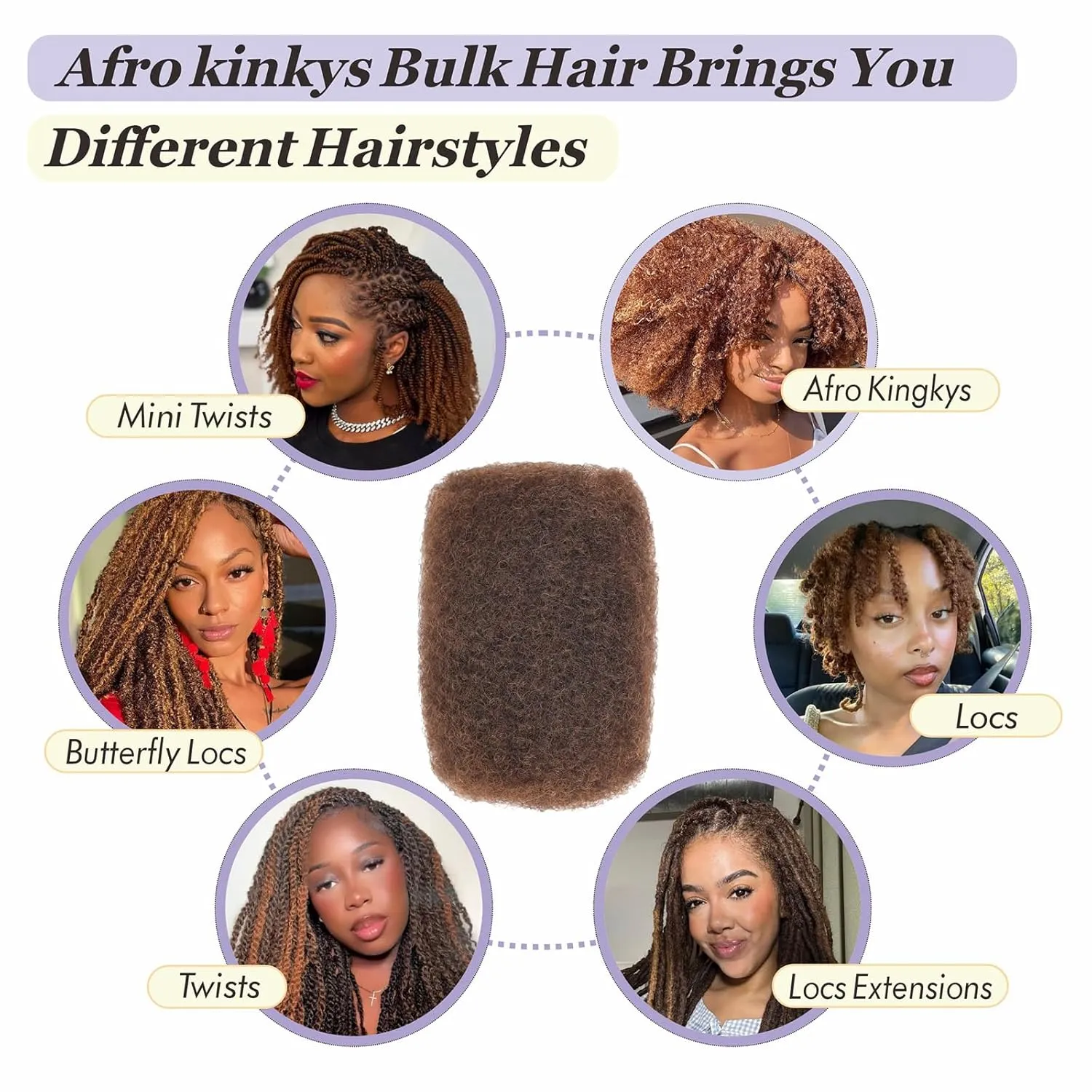 Afro Kinkys Bulk Human Hair for Dreadlocks Extensions Repair Locs, Twist Braiding 50g/pack Kinky-Curly Human Hair for Mini Twists, Micro Locs Extensions(4#,14 INCH)