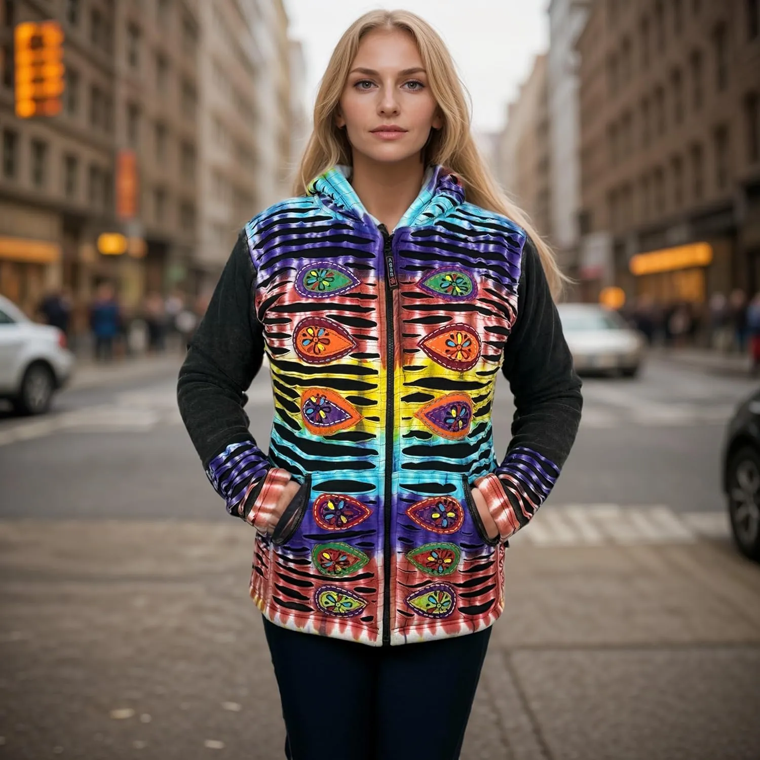 Agan Traders 2025 Spring Bohemian Gypsy Hippie Patchwork Fall Embroidered Jackets for Women - Fleece Insulated Zip Up Hoodies