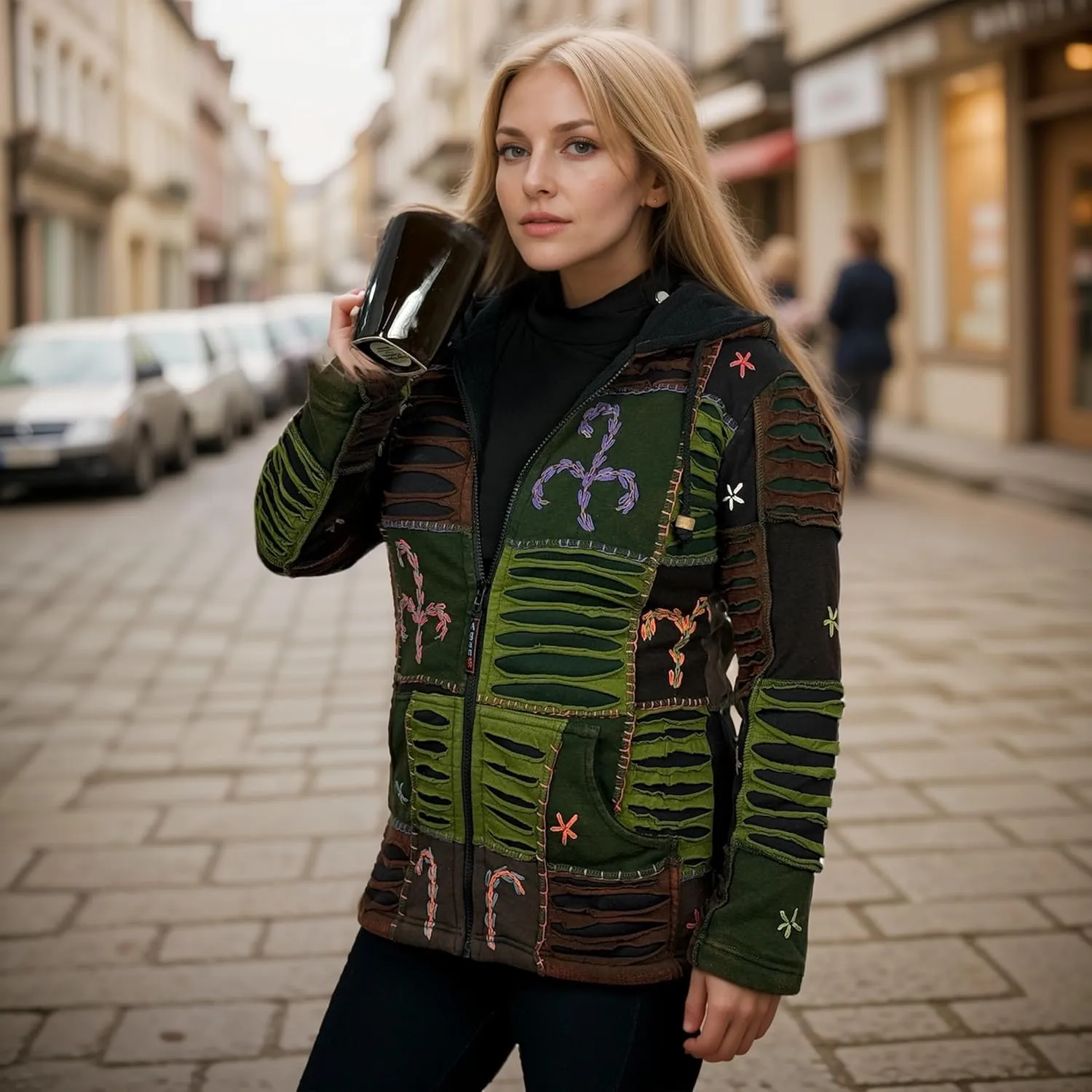 Agan Traders 2025 Spring Bohemian Gypsy Hippie Patchwork Fall Embroidered Jackets for Women - Fleece Insulated Zip Up Hoodies