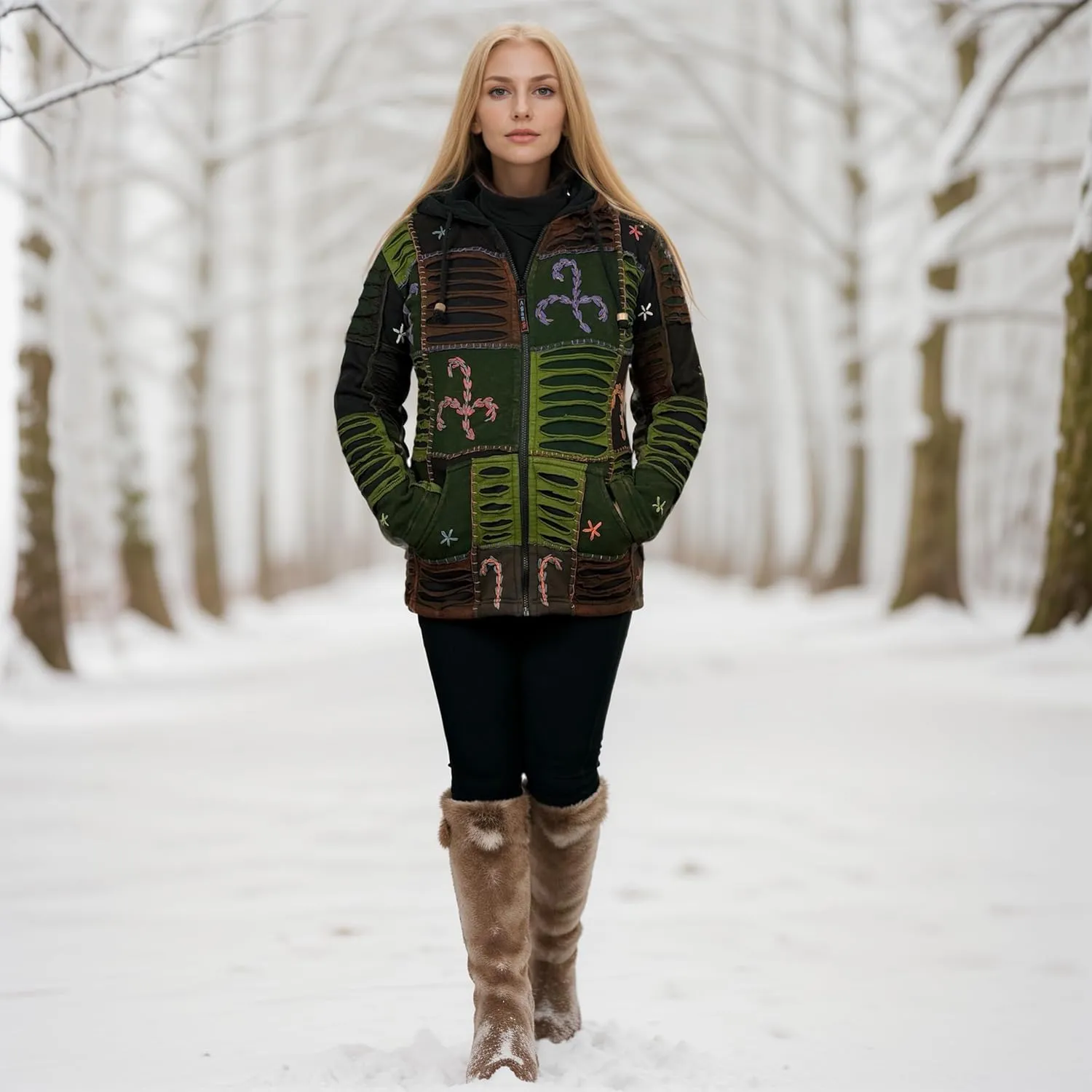 Agan Traders 2025 Spring Bohemian Gypsy Hippie Patchwork Fall Embroidered Jackets for Women - Fleece Insulated Zip Up Hoodies