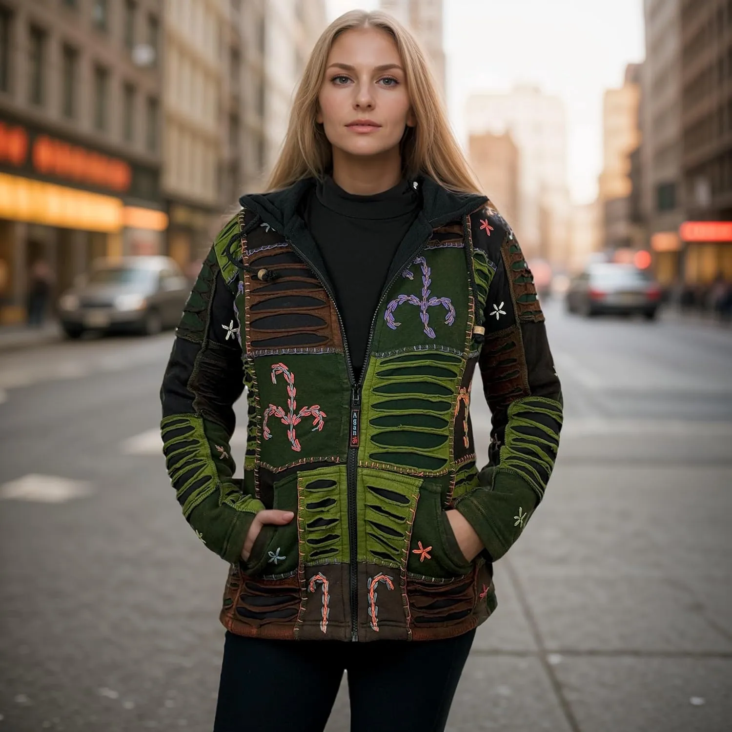 Agan Traders 2025 Spring Bohemian Gypsy Hippie Patchwork Fall Embroidered Jackets for Women - Fleece Insulated Zip Up Hoodies
