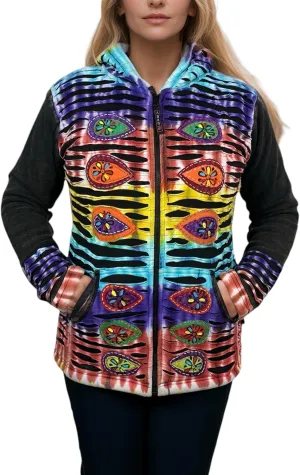 Agan Traders 2025 Spring Bohemian Gypsy Hippie Patchwork Fall Embroidered Jackets for Women - Fleece Insulated Zip Up Hoodies