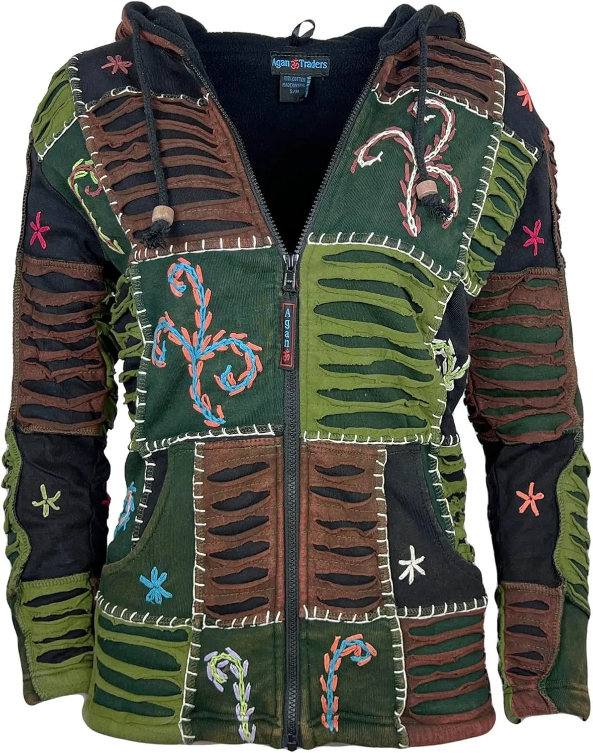 Agan Traders 2025 Spring Bohemian Gypsy Hippie Patchwork Fall Embroidered Jackets for Women - Fleece Insulated Zip Up Hoodies
