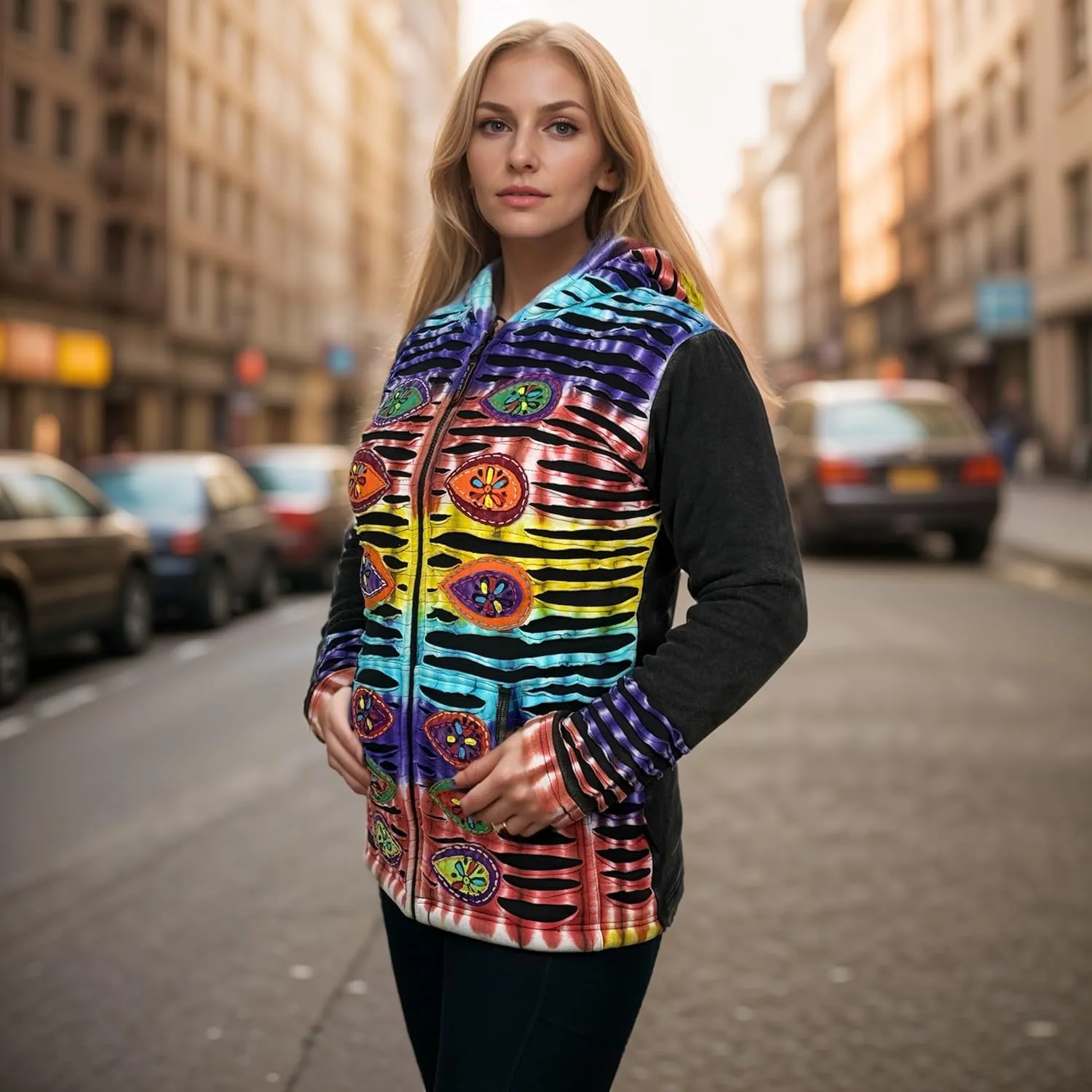 Agan Traders 2025 Spring Bohemian Gypsy Hippie Patchwork Fall Embroidered Jackets for Women - Fleece Insulated Zip Up Hoodies