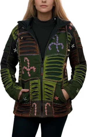 Agan Traders 2025 Spring Bohemian Gypsy Hippie Patchwork Fall Embroidered Jackets for Women - Fleece Insulated Zip Up Hoodies
