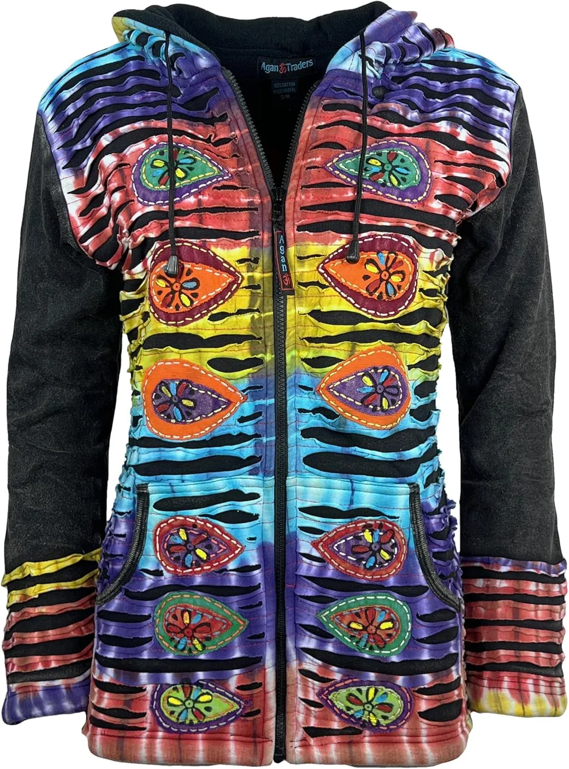 Agan Traders 2025 Spring Bohemian Gypsy Hippie Patchwork Fall Embroidered Jackets for Women - Fleece Insulated Zip Up Hoodies