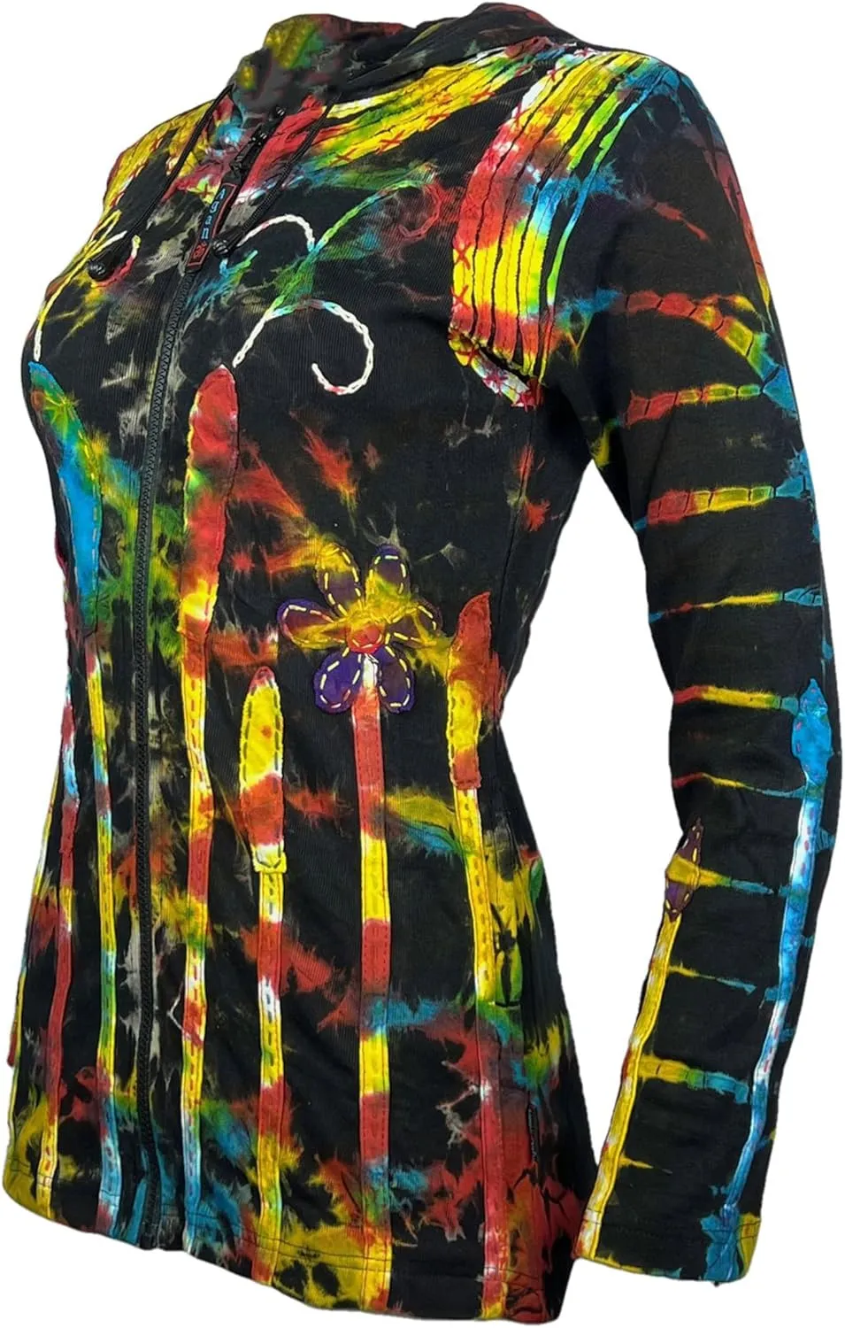 Agan Traders 2025 Spring Knit Cotton Bohemian Distressed Zip-Up Hoodies - Lightweight Tie-Dye Embroidered Jackets for Women