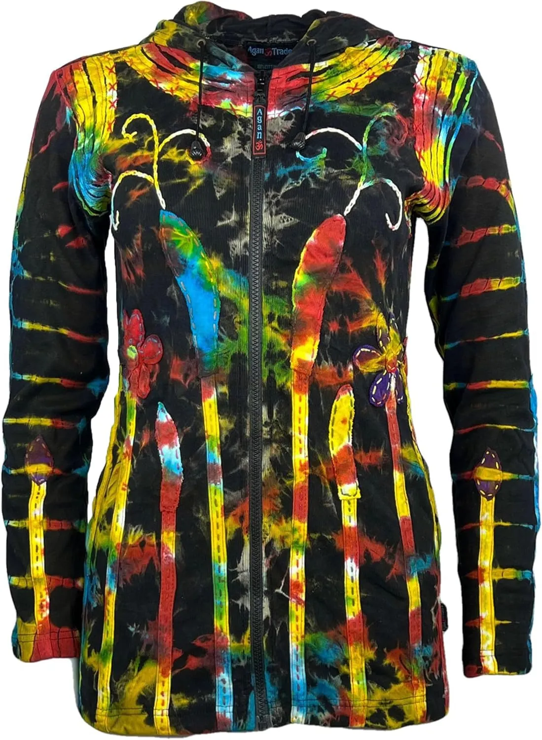 Agan Traders 2025 Spring Knit Cotton Bohemian Distressed Zip-Up Hoodies - Lightweight Tie-Dye Embroidered Jackets for Women