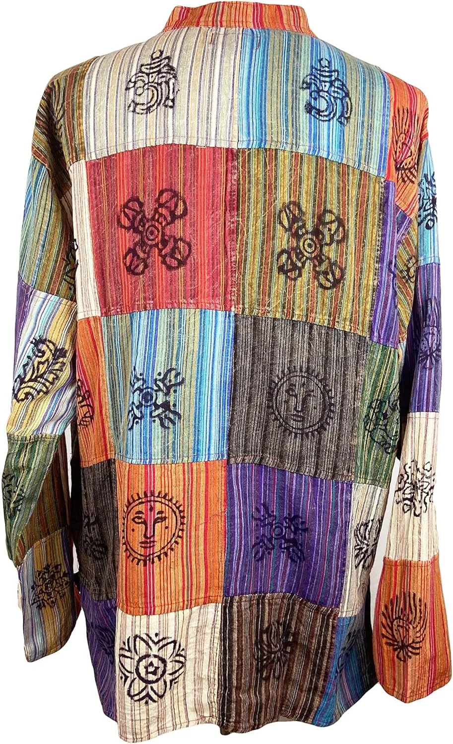 Agan Traders 2025 Spring Men's Patchwork Boho Hipster Cotton Henley Shirts - Granddad Collar Lightweight Short Kurta for Men