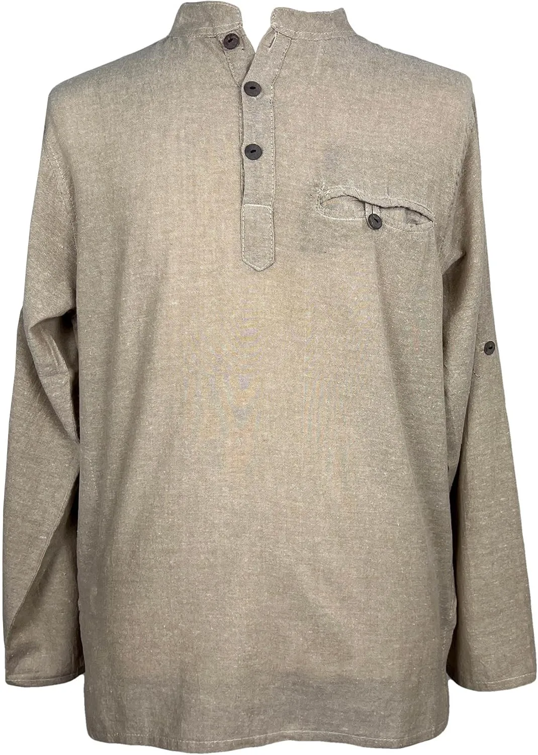 Agan Traders 2025 Spring Men's Patchwork Boho Hipster Cotton Henley Shirts - Granddad Collar Lightweight Short Kurta for Men