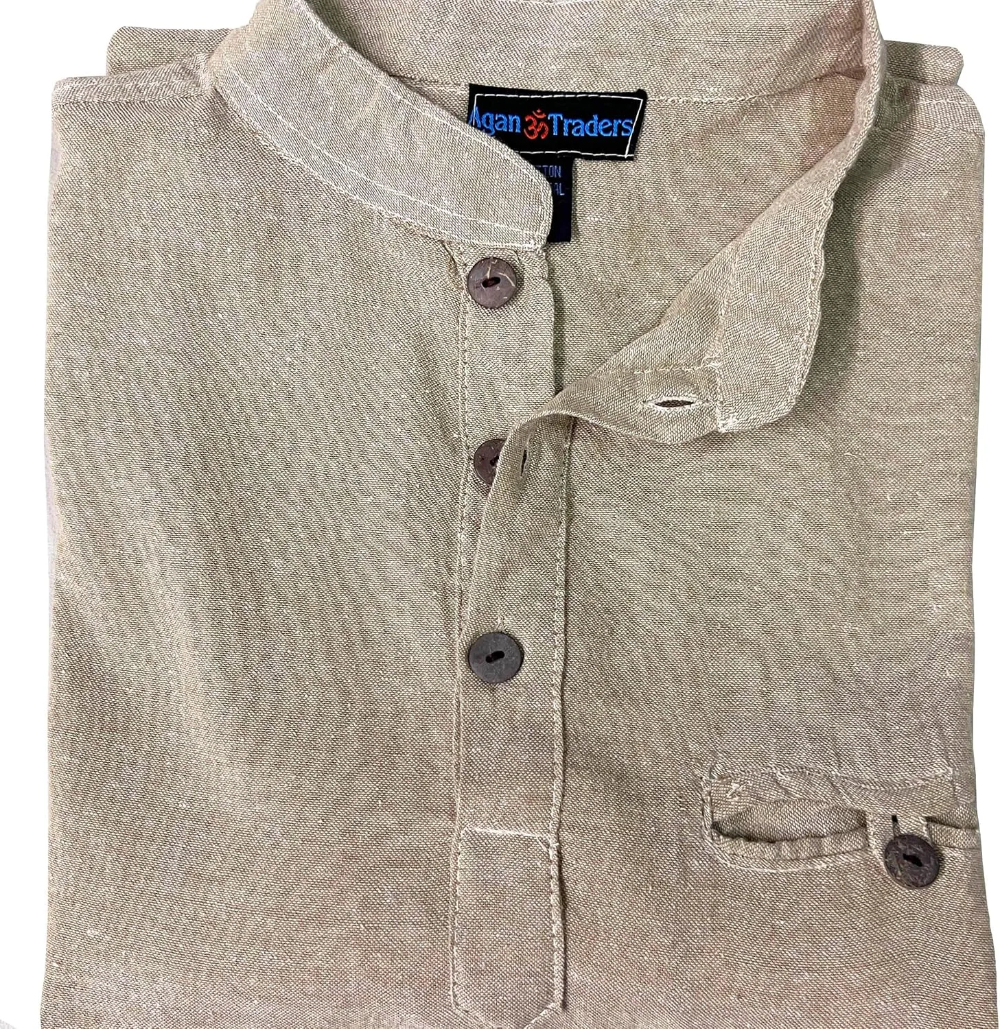 Agan Traders 2025 Spring Men's Patchwork Boho Hipster Cotton Henley Shirts - Granddad Collar Lightweight Short Kurta for Men