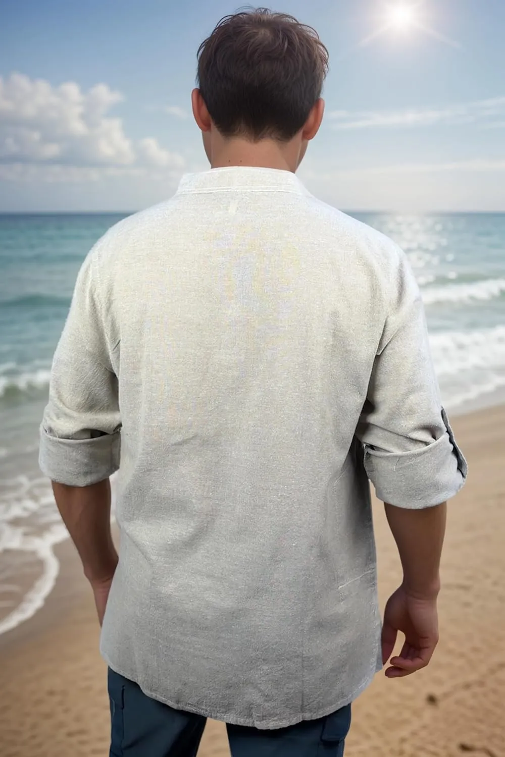 Agan Traders 2025 Spring Men's Patchwork Boho Hipster Cotton Henley Shirts - Granddad Collar Lightweight Short Kurta for Men