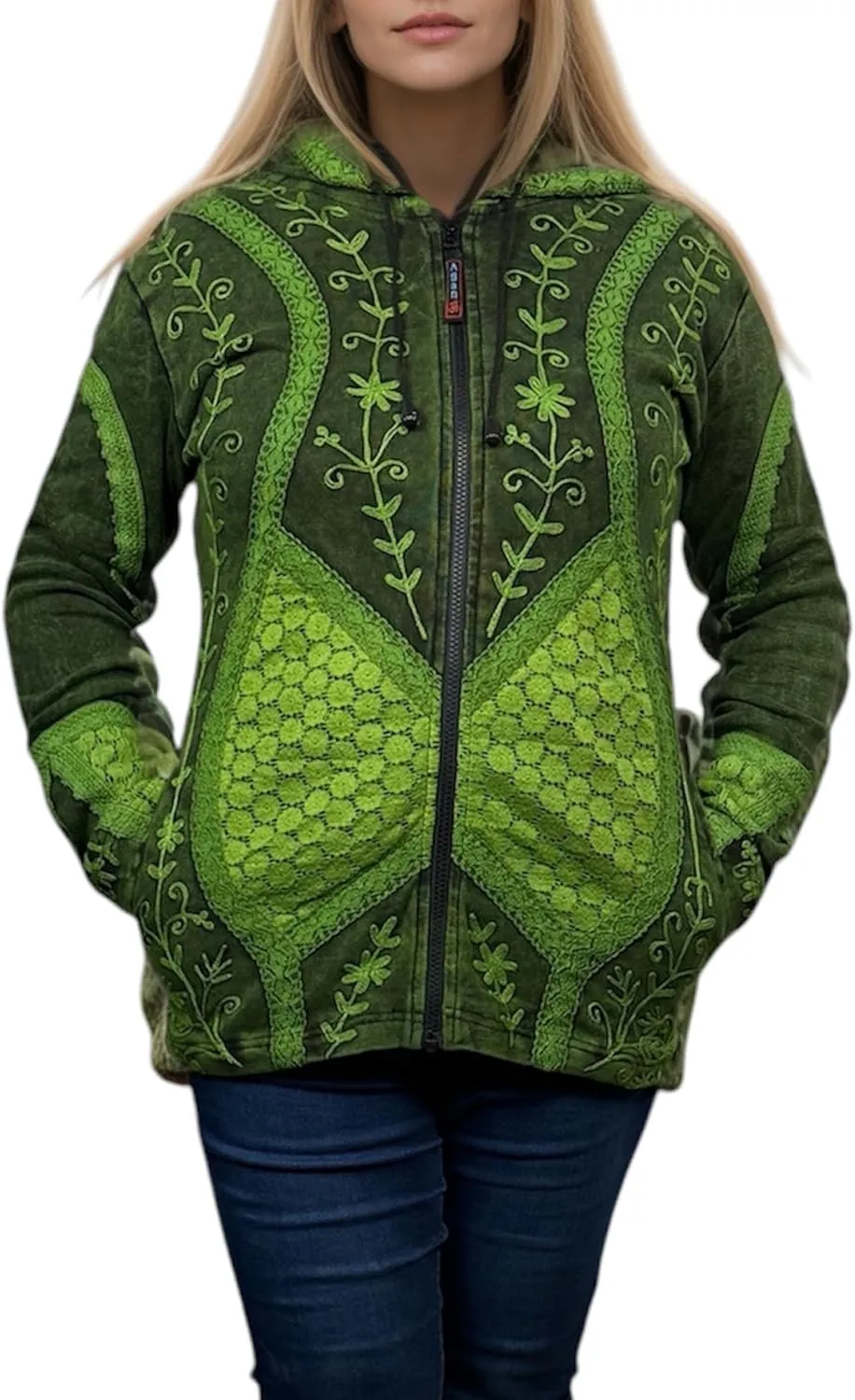 Agan Traders 2025 Summer Bohemian Rib Knit Cotton Distressed Embroidered Zip Up Hoodie Sweatshirt Jackets for Women