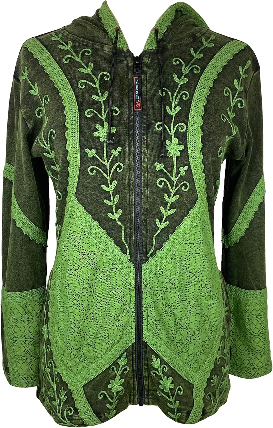 Agan Traders 2025 Summer Bohemian Rib Knit Cotton Distressed Embroidered Zip Up Hoodie Sweatshirt Jackets for Women