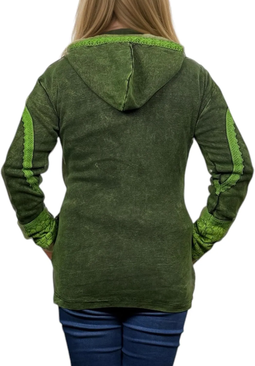 Agan Traders 2025 Summer Bohemian Rib Knit Cotton Distressed Embroidered Zip Up Hoodie Sweatshirt Jackets for Women