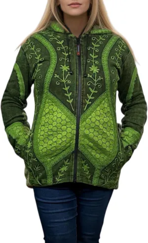 Agan Traders 2025 Summer Bohemian Rib Knit Cotton Distressed Embroidered Zip Up Hoodie Sweatshirt Jackets for Women