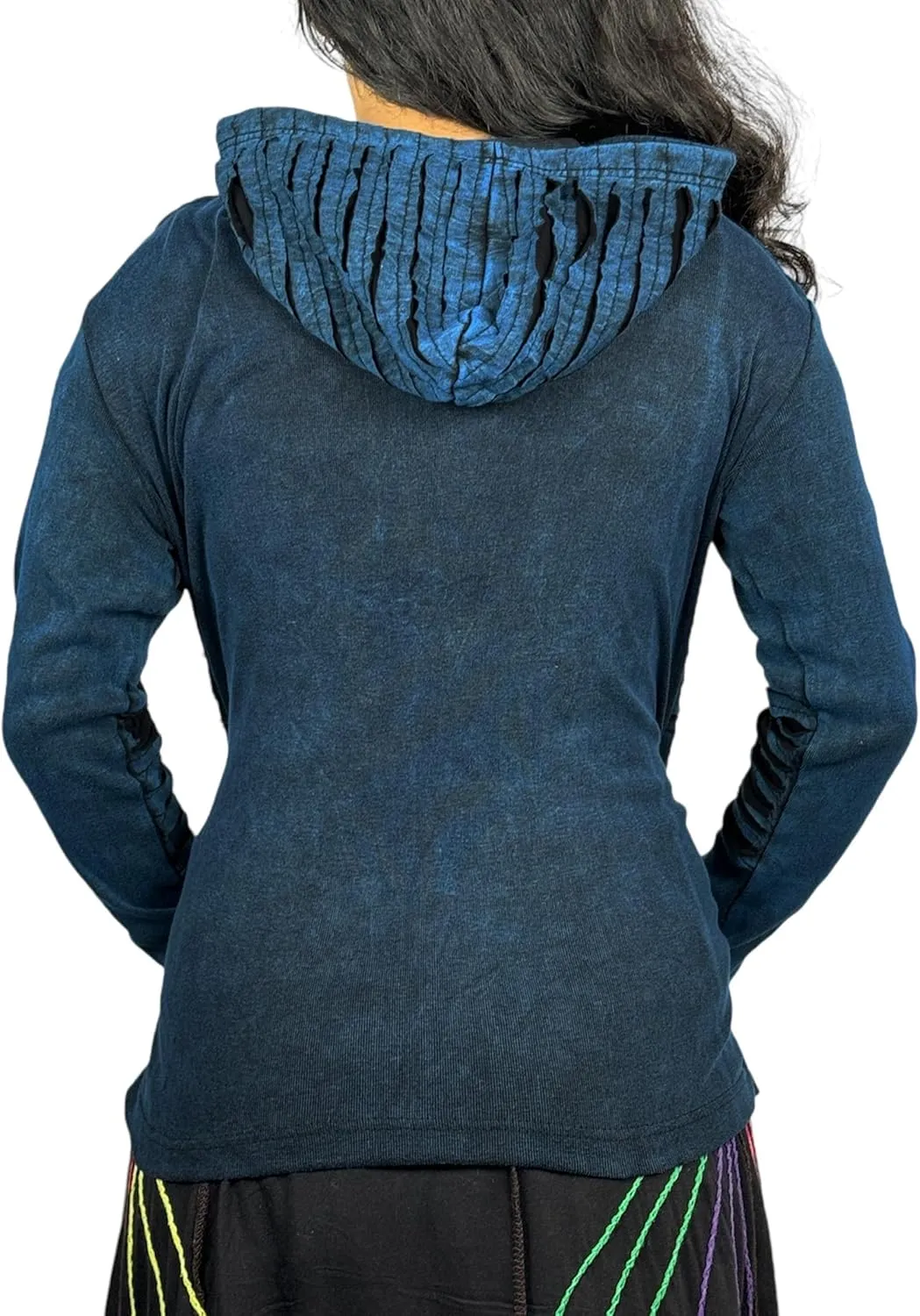 Agan Traders 2025 Summer Bohemian Rib Knit Cotton Distressed Embroidered Zip Up Hoodie Sweatshirt Jackets for Women