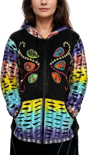 Agan Traders 2025 Summer Bohemian Zip Up Jackets for Women - Tie Dye Patch Distressed Women's Lightweight Hoodie Sweatshirts