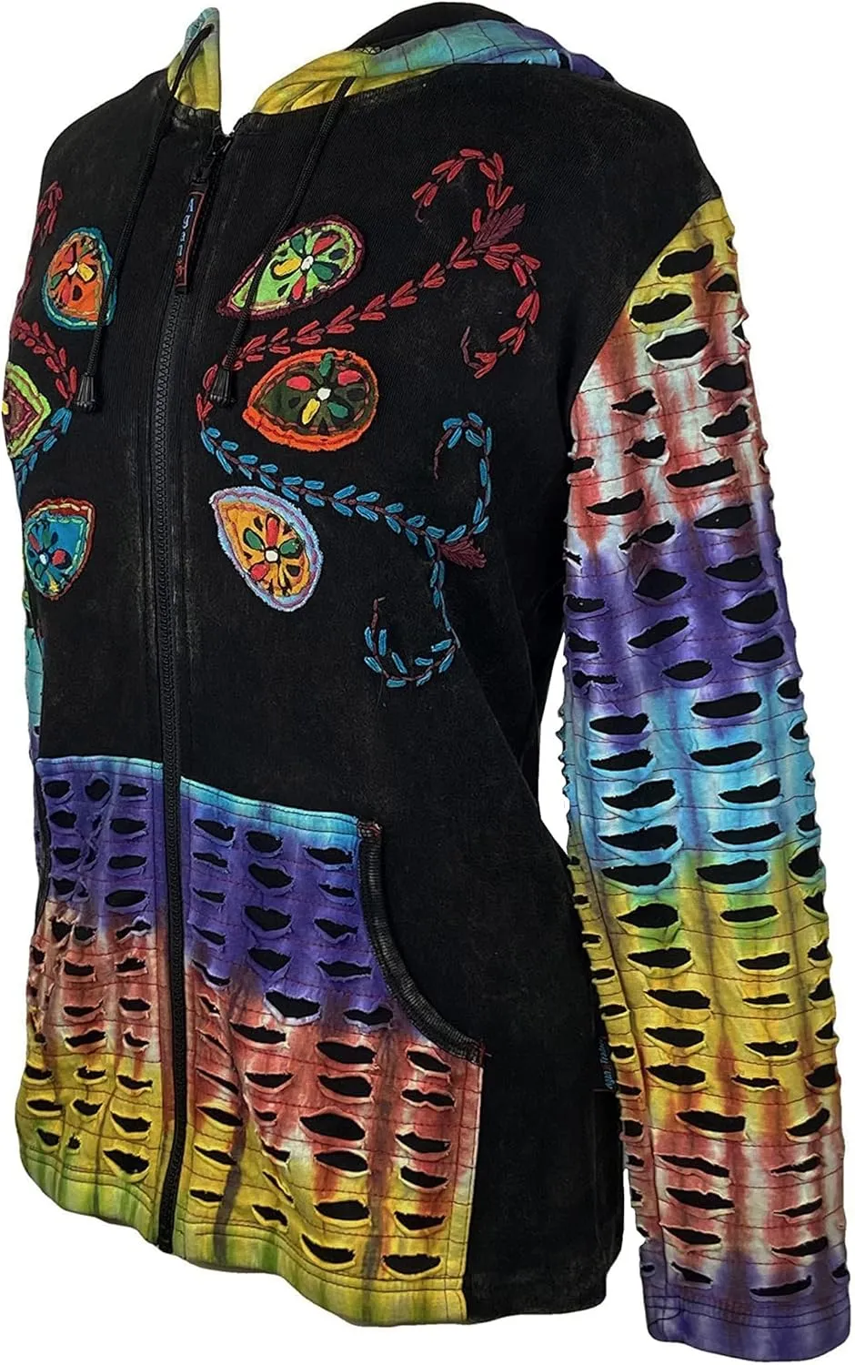 Agan Traders 2025 Summer Bohemian Zip Up Jackets for Women - Tie Dye Patch Distressed Women's Lightweight Hoodie Sweatshirts