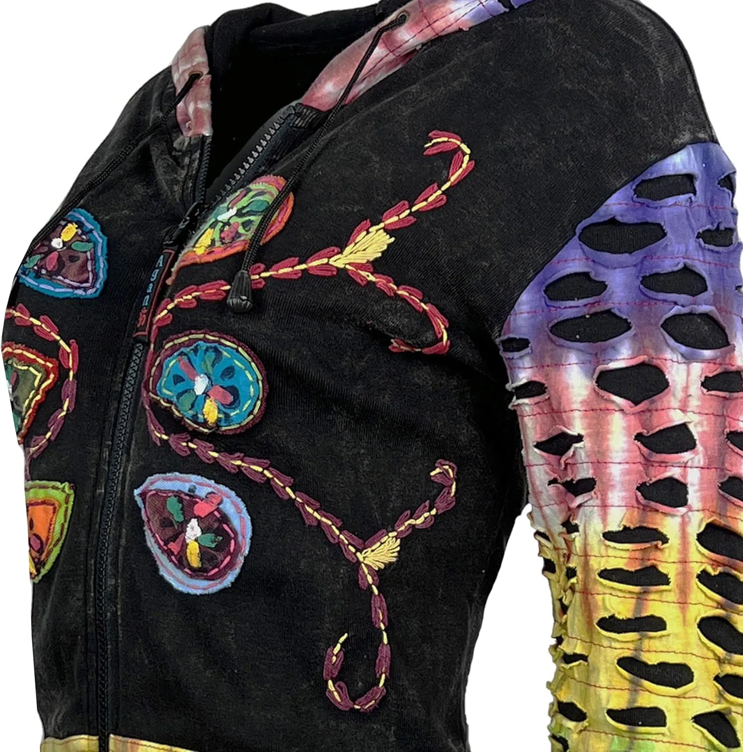 Agan Traders 2025 Summer Bohemian Zip Up Jackets for Women - Tie Dye Patch Distressed Women's Lightweight Hoodie Sweatshirts