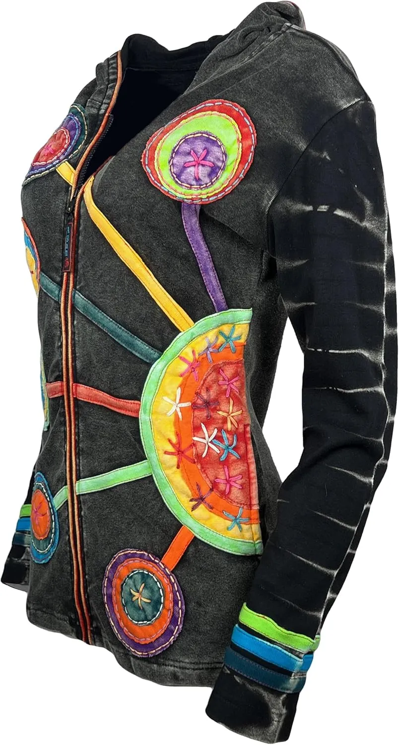 Agan Traders 2025 Summer Bohemian Zip Up Jackets for Women - Tie Dye Patch Distressed Women's Lightweight Hoodie Sweatshirts