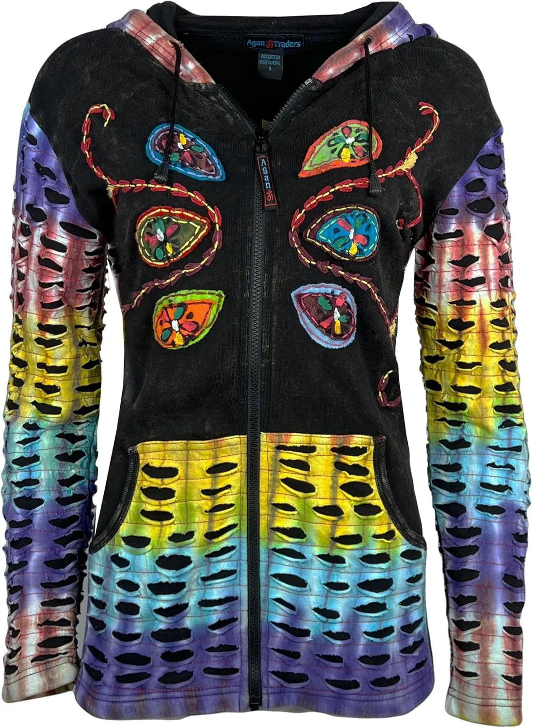 Agan Traders 2025 Summer Bohemian Zip Up Jackets for Women - Tie Dye Patch Distressed Women's Lightweight Hoodie Sweatshirts