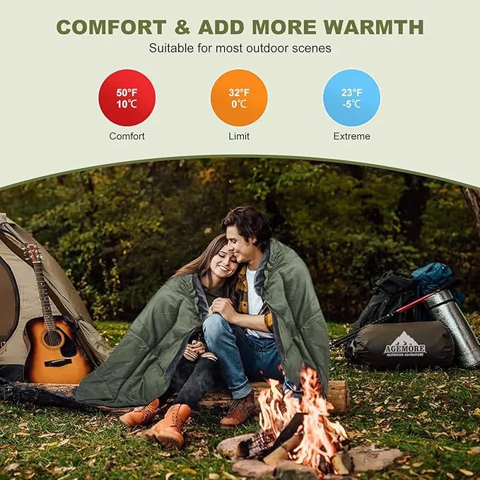 AGEMORE Cotton Flannel Sleeping Bag with Fleece Lined Hood, Waterproof XL Sleeping Bag for Adults, Cold Weather Sleeping Bag for Camping Backpacking or Hiking, 3-4season with Compression Sack