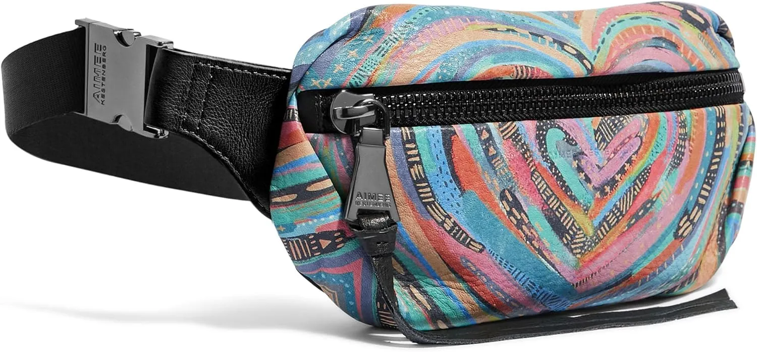 Aimee Kestenberg Milan Bum Bag - Crossbody Fanny Pack for Women - Small Leather Purse - Adjustable Belt or Shoulder Strap - Love Heart