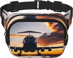 Aircraft Plane at Sunset print Large Fanny Packs for Women Cute Cross Body Waist Bag Fashionable Fanny Pack