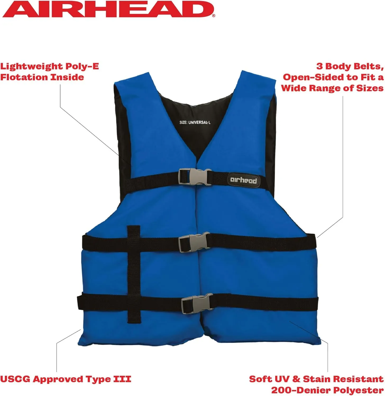 Airhead General All Purpose Life Jacket, US Coast Guard Approved Type III Life Vest, Perfect for Boating and Personal Watercraft Use