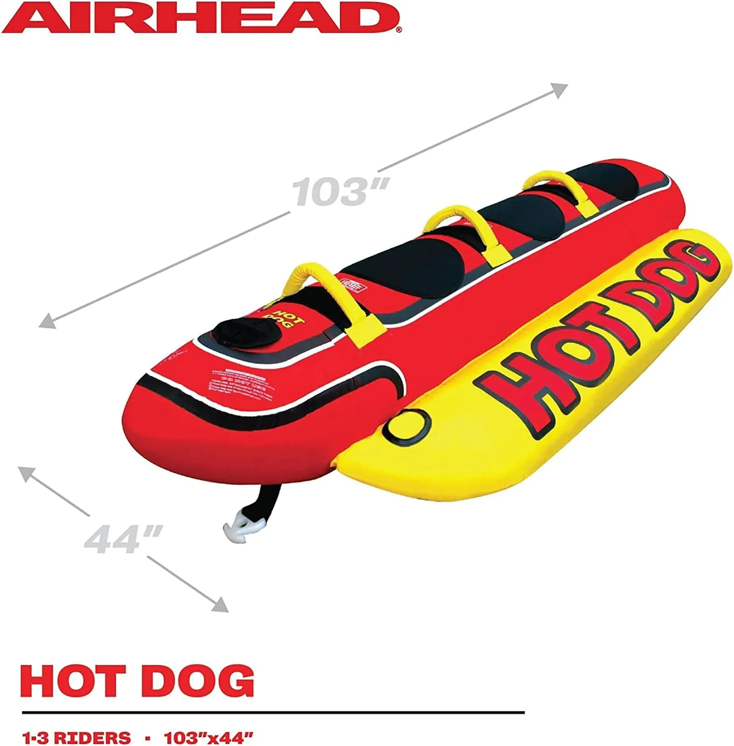Airhead Hot Dog Towable | Multiple Models, Tube for Boating and Water Sports, Neoprene Seat Pads, Double-Stitched Full Nylon Cover, and Boston Valve for Convenient Inflating & Deflating