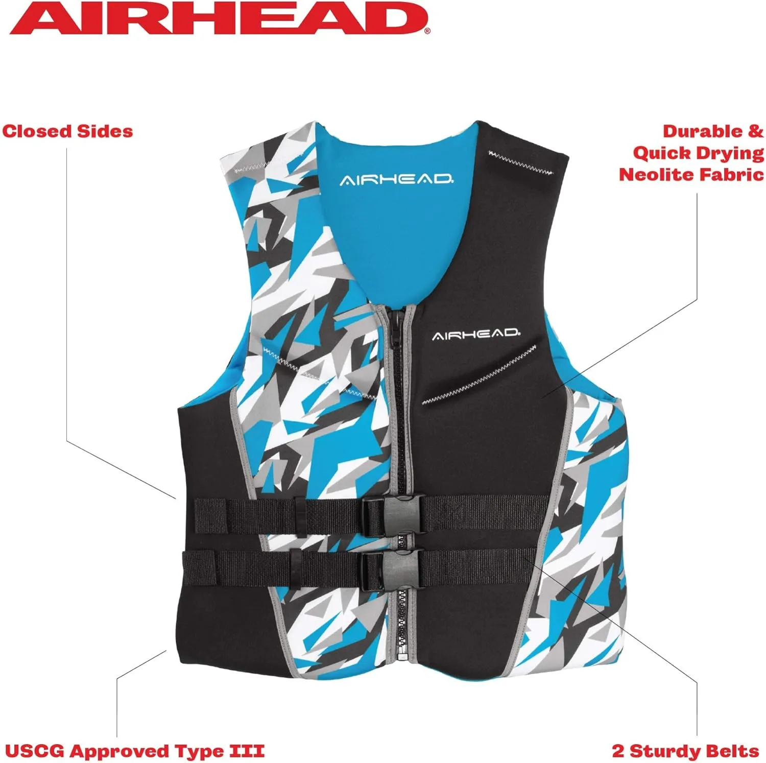AIRHEAD Men's Camo Cool Neolite Kwik-Dry Life Jacket, Coast Guard Approved