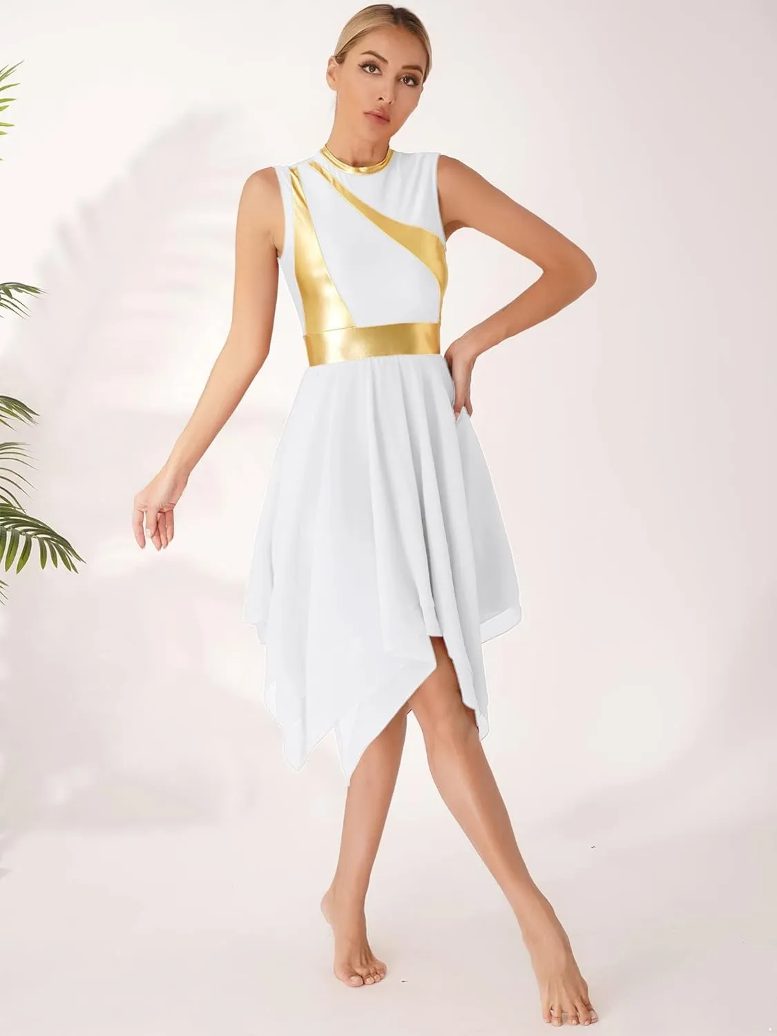 Aislor Womens Worship Praise Dance Dresses Color Block Sleeveless Lyrical Liturgical Dancewear