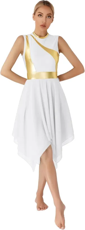 Aislor Womens Worship Praise Dance Dresses Color Block Sleeveless Lyrical Liturgical Dancewear