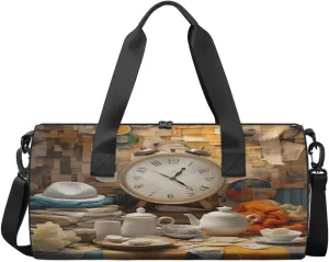 Alarm Clock Table Travel Gym Bag Waterproof Sport Dance Bag for Women Men Portable Gymnastics Duffel Bags Canvas Tote Carry on Handbag for Workout Overnight Weekender