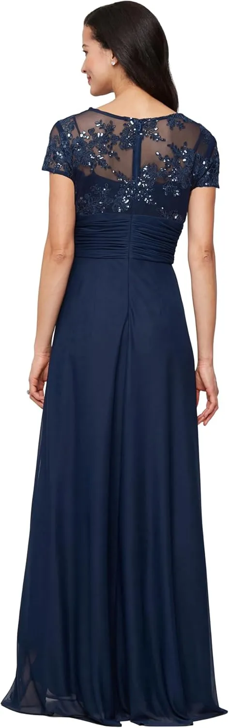 Alex Evenings Women's Stretch Sequin Bodice Empire Waist Long Gown, Formal Event Dress (Petite and Regular Sizes)